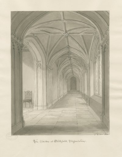 Blithfield Hall - Cloisters: sepya çizimi by John Buckler