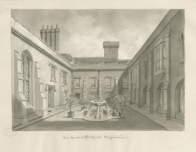 Blithfield Hall - Avlu: sepya çizimi by John Buckler