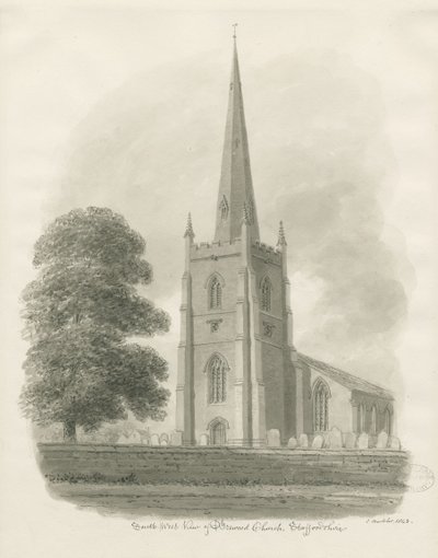 Brewood Kilisesi: sepya çizimi, 1843 by John Buckler