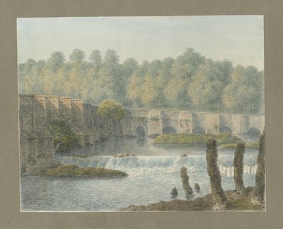 Burton-upon-Trent Köprüsü ve Kasabası: sulu boya ve [?18. yüzyıl] by John Buckler