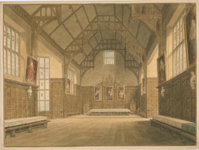 Cambridgeshire - Trinity College Salonu - İç Görünüm, 1818 by John Buckler