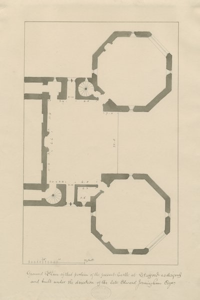 Kale Kilisesi - Stafford Kalesi: kurşun kalem ve yıkama, nd [?19.yüzyıl] (çizim) by John Buckler