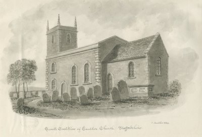 Cauldon Kilisesi: sepya çizimi, 1844 by John Buckler