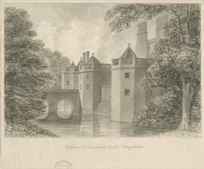 Caverswall Kalesi: sepya çizimi, 1840 by John Buckler
