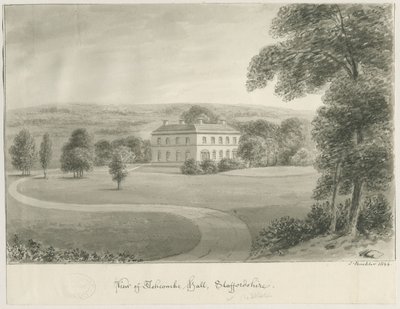 Cheddleton - Ashcombe Salonu: sepya çizimi, 1844 by John Buckler