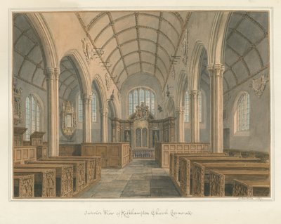 Cornwall - Kilkhampton Kilisesi - İç Görünüm, 1827 by John Buckler