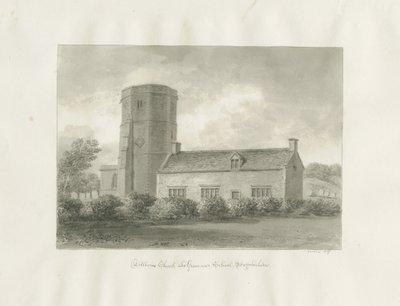 Dilhorne - Kilise ve Gramer Okulu: sepya çizimi by John Buckler