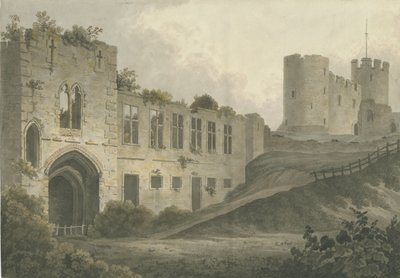 Dudley Castle - The Keep: suluboya resim ve [c 1820] by John Buckler
