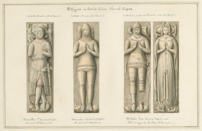 Essex - Earls Colne Kilisesi - Effigies: sepya çizimi, 1824 by John Buckler