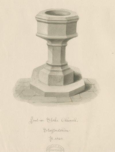 Font Stoke-upon-Trent Kilisesi: sepya çizimi by John Buckler