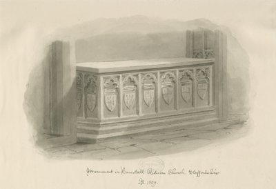 Hamstall Ridware Kilisesi - Anıt: sepya yıkama çizimi, 1839 by John Buckler