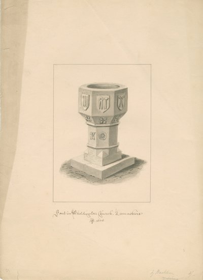 Lancashire - Waddington Kilisesi - Yazı tipi: sepya çizimi, 1808 by John Buckler
