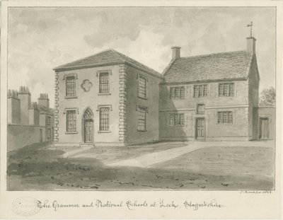Leek Town - Gramer Okulu: sepya çizimi, 1844 by John Buckler