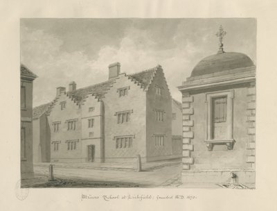 Lichfield - Küçüklerin Okulu: sepya çizimi by John Buckler