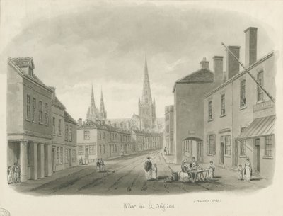 Lichfield - Sokak görünümü: sepya çizimi, 1843 by John Buckler