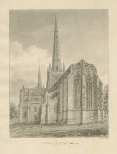 Lichfield Katedrali - Doğu Görünümü: sepya çizimi, 1838 by John Buckler
