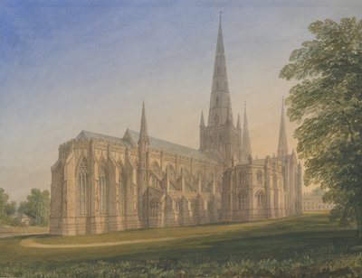 Lichfield Katedrali - Kuzey Doğu Görünümü: sulu boya, nd [1770-1851] by John Buckler