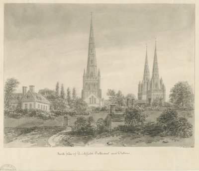 Lichfield Katedrali - Kuzey Görünümü: sepya çizimi, 1838 by John Buckler