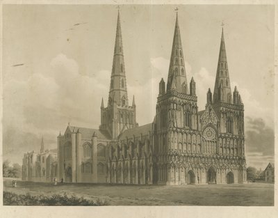Lichfield Katedrali - Kuzey Batı Görünümü: aquatint gravür, nd [1807] by John Buckler