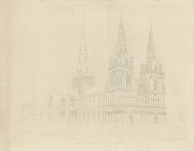Lichfield Katedrali - Kuzey Batı Görünümü: gravür, 1807 by John Buckler
