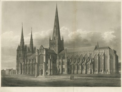 Lichfield Katedrali - Güney Doğu Görünümü: aquatint gravür ve [?19th Century] by John Buckler