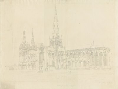 Lichfield Katedrali - Güney Doğu Görünümü: anahat gravür, nd [1808] by John Buckler