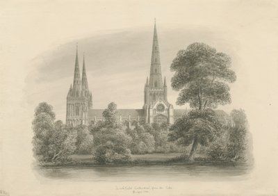 Lichfield Katedrali - Güney Görünümü: sepya çizimi, 1841 by John Buckler