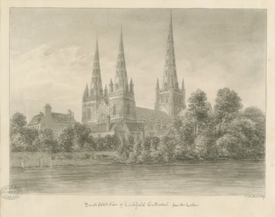 Lichfield Katedrali - Güney Batı Görünümü: sepya çizimi by John Buckler