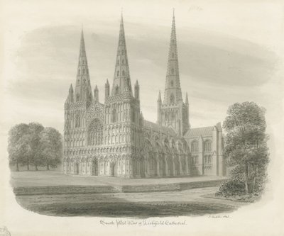 Lichfield Katedrali - Güney Batı Görünümü: sepya çizimi by John Buckler