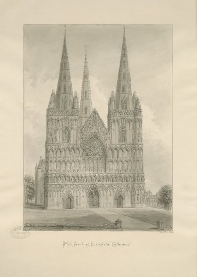 Lichfield Katedrali - Batı Cephesi: sepya çizimi, 1806 by John Buckler