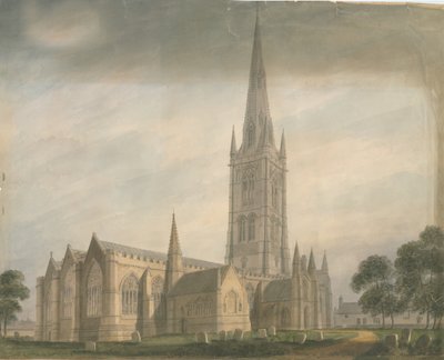 Lincolnshire - Grantham Kilisesi, 1811 by John Buckler