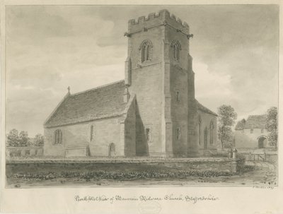 Mavesyn Ridware Kilisesi: sepya çizimi, 1839 by John Buckler
