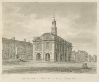 Newcastle-under-Lyme - Pazar Meydanı: sepya yıkama çizimi, 1840 by John Buckler