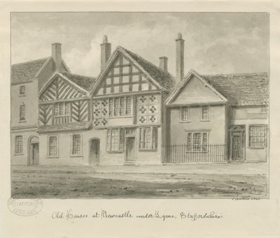 Newcastle-under-Lyme - Eski Evler: sepya çizimi, 1840 by John Buckler