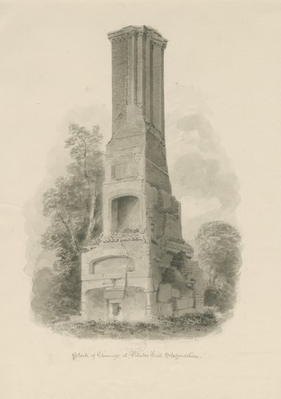 Pillaton Hall - Mutfak Bacası: sepya çizimi (vinyetli), nd [1841] (çizim) by John Buckler