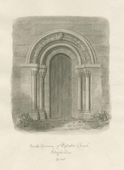 Rolleston Kilisesi - Kuzey Kapısı: sepya çizimi by John Buckler
