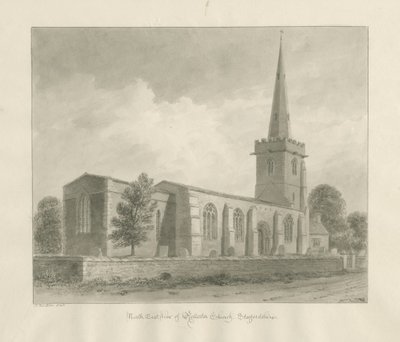 Rolleston Kilisesi: sepya çizimi, 1848 by John Buckler