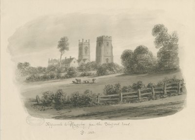 Rugeley Kasabası - Stafford Yolundan: sepya çizimi by John Buckler
