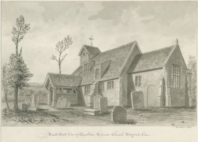 Rushton Spencer Kilisesi: sepya yıkama çizimi, 1844 by John Buckler