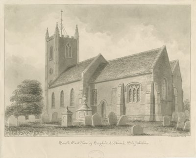 Seighford Kilisesi: sepya yıkama çizimi, 1842 by John Buckler