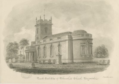 Shareshill Kilisesi: sepya çizimi, 1843 by John Buckler