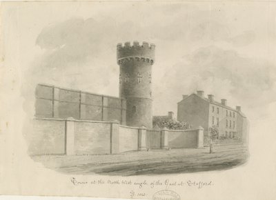 Stafford - Gaol Yuvarlak Kulesi: sepya çizimi, 1843 by John Buckler
