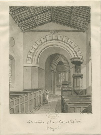 Stafford - Aziz Çad Kilisesi: sepya çizimi, 1844 by John Buckler