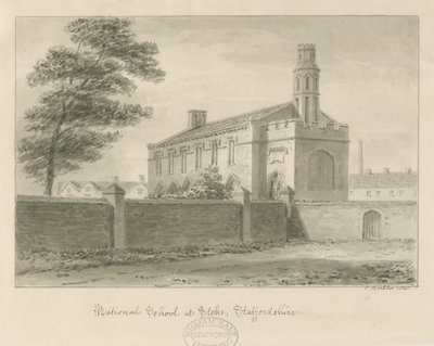 Stoke-upon-Trent - Ulusal Okul: sepya çizimi, 1840 by John Buckler