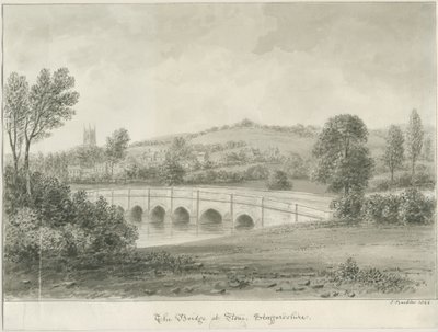 Taş - Trent Nehri Üzerindeki Köprü: sepya yıkama çizimi, 1844 by John Buckler