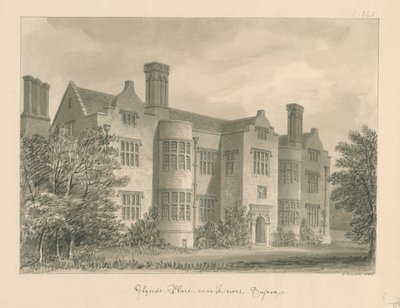 Sussex - Lewes - Glynde Place: sepya çizimi, 1830 by John Buckler