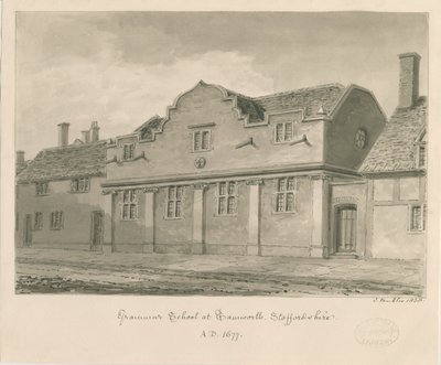 Tamworth - Gramer Okulu: sepya çizimi, 1838 by John Buckler