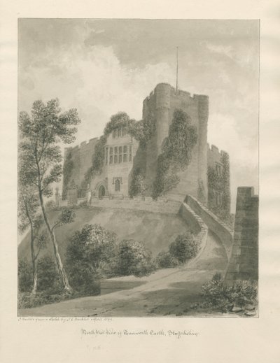 Tamworth Kalesi: sepya çizimi, Nisan 1849 (çizim) by John Buckler