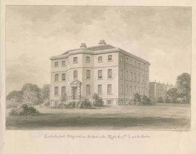 Teddesley Hall: sepya yıkama çizimi, 1841 by John Buckler