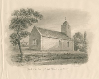 Tixall Kilisesi: sepya yıkama çizimi, nd [?1841] by John Buckler